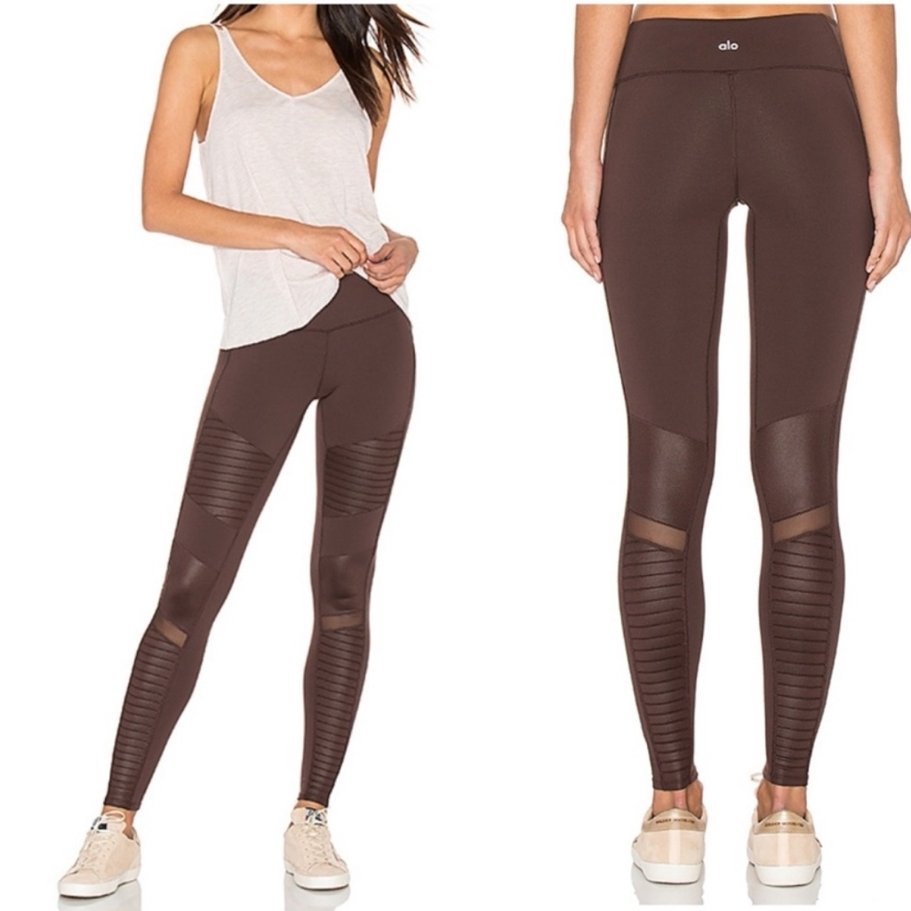 Alo Yoga Moto Logo Leggings Burgundy Eggplant | Size Medium, 29”